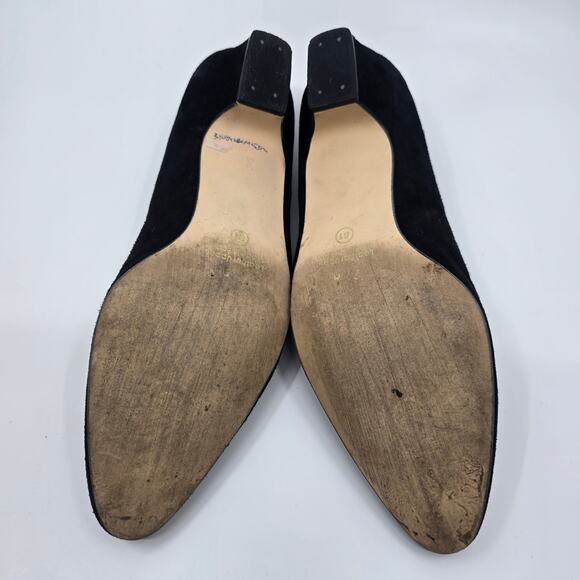 Cappagallo Suede Button Loafers Pointed Toes WMNS US Size 7W VTG Black Shoes - Picture 5 of 7